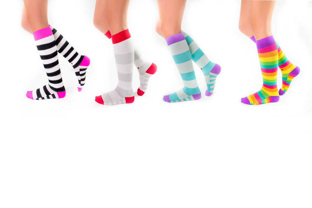 ruby compression socks in chaos, ruby, atlantis, and rainbow